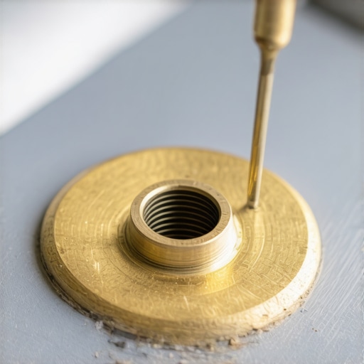 A close up of a brass gas orifice being cleaned with a thin specialized tool to show proper maintenance.