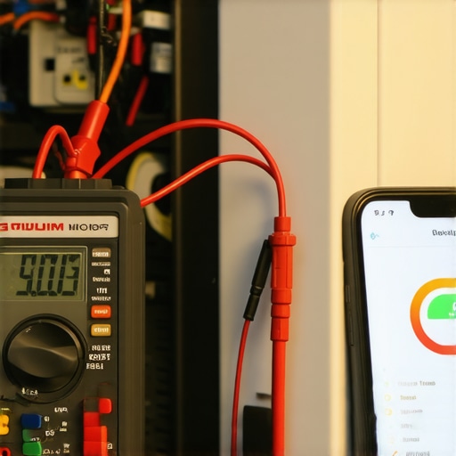 Close-up of a multimeter and smartphone being used to diagnose refrigerator compressor health.