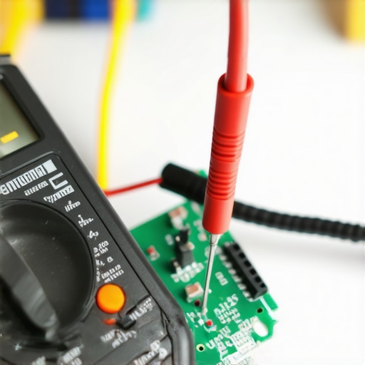 Close up of a multimeter testing an oven control board for electrical faults.