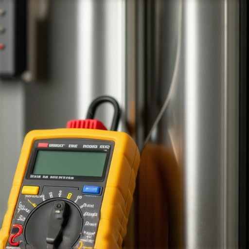 A digital multimeter being used to diagnose an electrical short in a stove