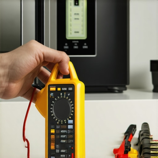 A person using a Fluke multimeter to diagnose an appliance electrical issue