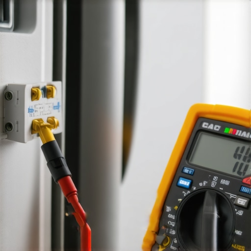 Technician using a digital multimeter to check continuity on a refrigerator control board