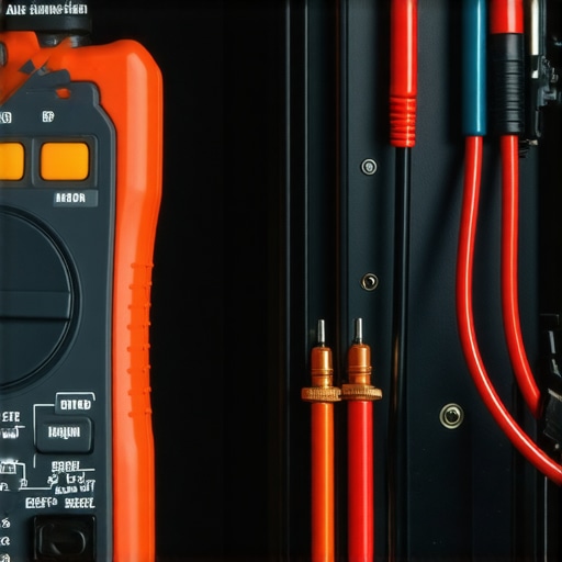 Multimeter probes with alligator clips testing an oven heating element for resistance to diagnose failure.