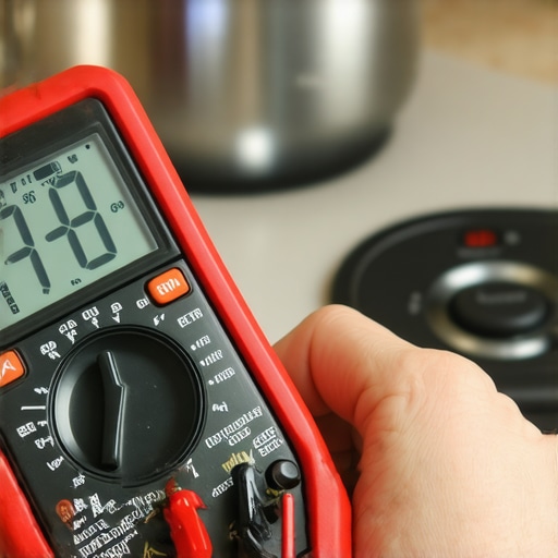 A technician using a professional multimeter to test an oven control board for accurate voltage readings.