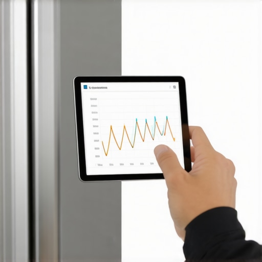 Professional Refrigerator Diagnostic Data Display Technician using digital diagnostics to check refrigerator performance and temperature logs for a warranty claim.