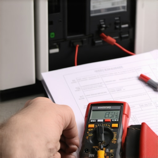 A technician using a multimeter to diagnose a refrigerator compressor failure for a warranty claim.