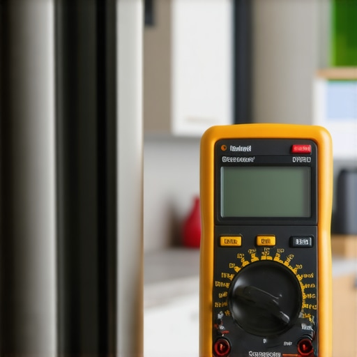 A technician using a multimeter to diagnose a household appliance failure.