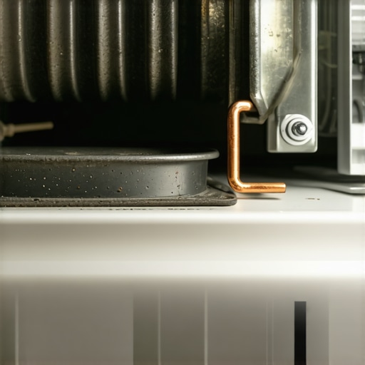 Refrigerator Compressor and Drain Pan Diagnostic View Close-up of refrigerator internal components including the compressor and drain pan for diagnostic purposes.