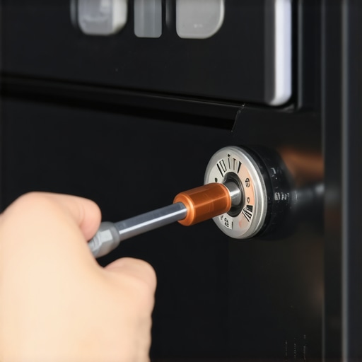 Removing the oven thermostat probe Hand removing an oven temperature sensor probe with a screwdriver
