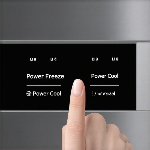 Finger pressing the power freeze and power cool buttons on a refrigerator display to reset error codes