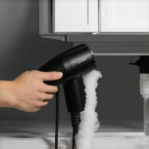 Using a hairdryer on low heat to clear ice from a refrigerator fill tube