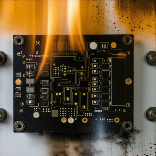 Close-up of a damaged electronic control board from an oven showing burn marks from overheating.
