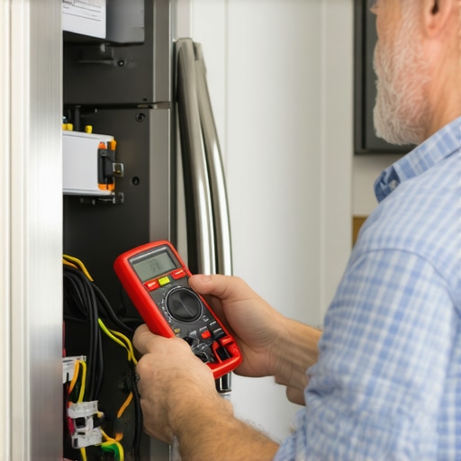 A person using a digital multimeter to diagnose a refrigerator part