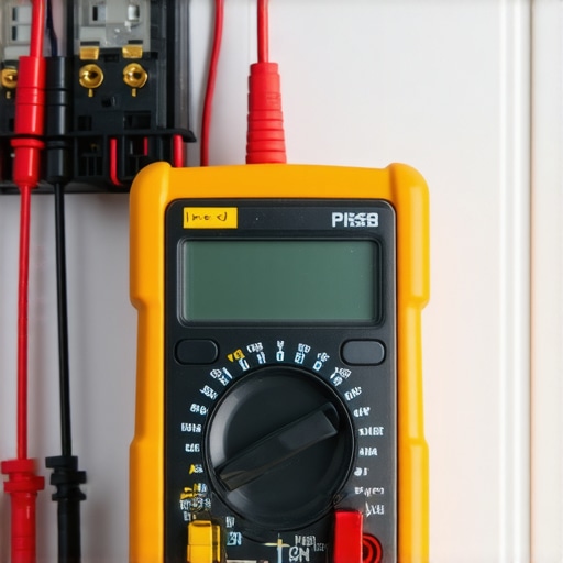 A digital multimeter being used to diagnose electrical continuity in an oven.
