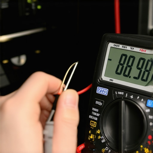 Testing Oven Element Continuity with a Multimeter Close-up of a multimeter testing an oven bake element for repair diagnostics.