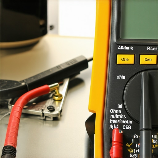 Testing Oven Element Resistance with a Multimeter A digital multimeter testing the continuity and resistance of an oven heating element for diagnostic purposes.