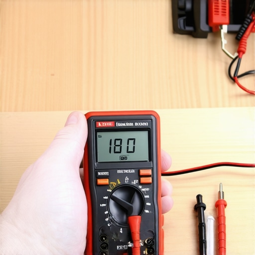 A person using a digital multimeter to check the continuity of a kitchen oven heating element.