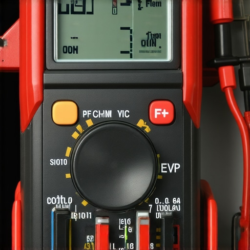 Using a digital multimeter to check for continuity and resistance on a kitchen appliance component.
