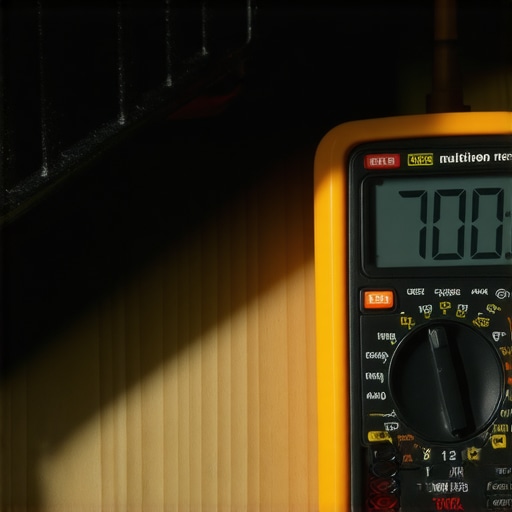 A digital multimeter testing the resistance of an oven heating element on a workbench