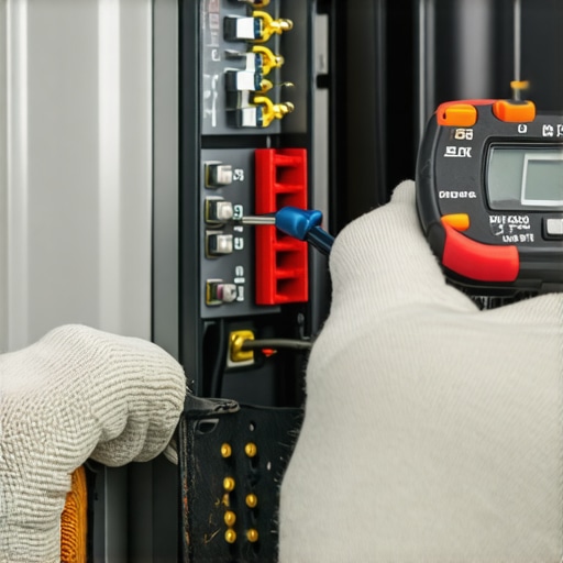 A technician using a digital multimeter to check voltage at an oven light socket terminal
