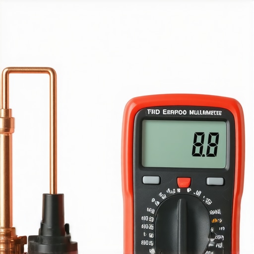Technician using a multimeter to check oven temperature sensor accuracy