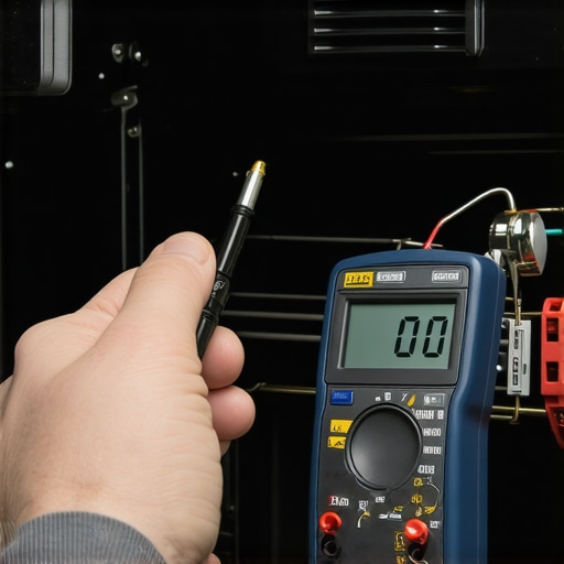 Hand using a digital multimeter to test an oven thermal fuse for continuity.