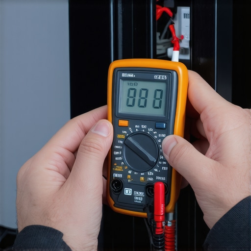 A person performing a continuity test on a fridge compressor to diagnose clicking sounds.