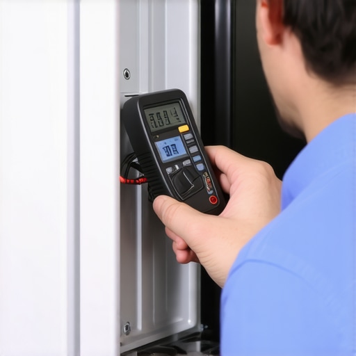 A DIY diagnostic check being performed on a refrigerator compressor to provide evidence for a warranty claim.