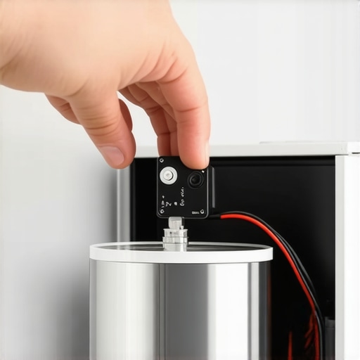 A hand holding a refrigerator start relay for a shake test