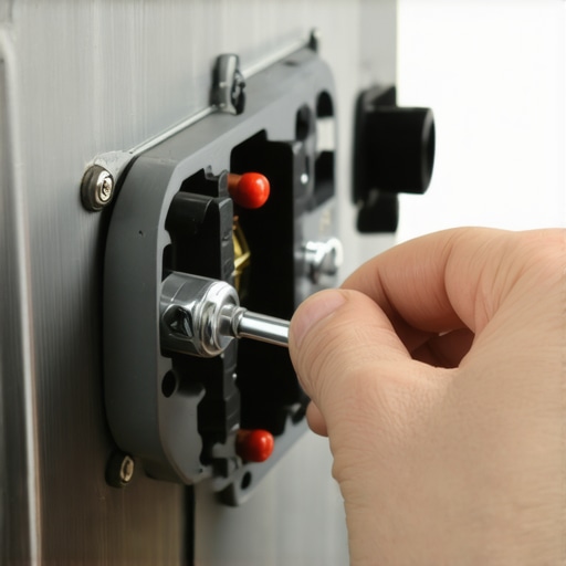 Close-up of multimeter probes touching terminals on a range surface element switch for continuity testing.