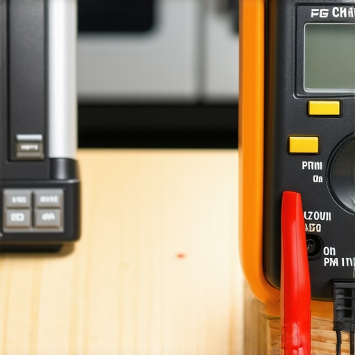 A close-up of a multimeter being used to diagnose a faulty oven temperature sensor probe.