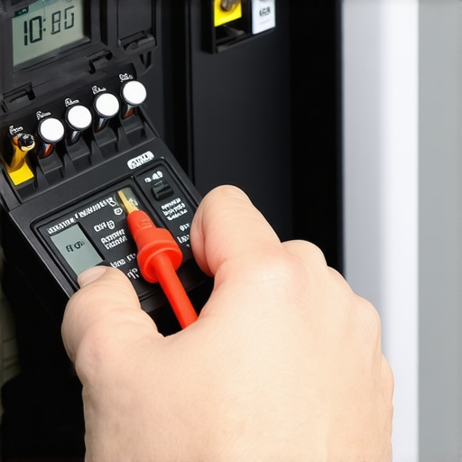 A digital multimeter testing the terminals of a refrigerator compressor for diagnostic purposes.
