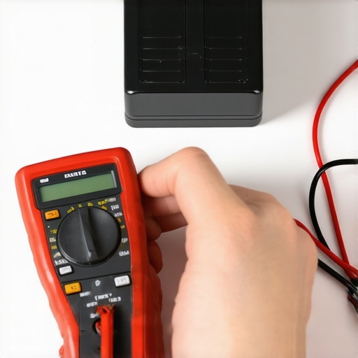 Close-up of testing a refrigerator fan motor for electrical continuity and voltage.