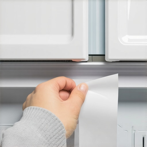 A person performing the paper test on a refrigerator door to check for air leaks and gasket suction.