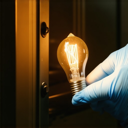 Gloved hand installing a halogen oven bulb to prevent oil damage