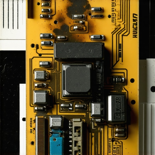 Close up of a burnt electronic circuit board from a modern oven.