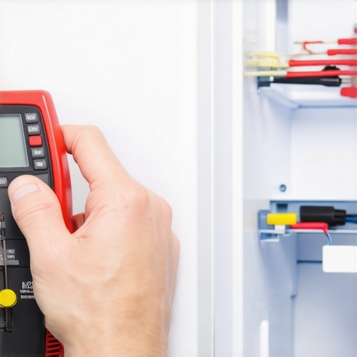 Using a Digital Multimeter for Appliance Diagnostics Close up of a hand testing refrigerator sensors with a multimeter