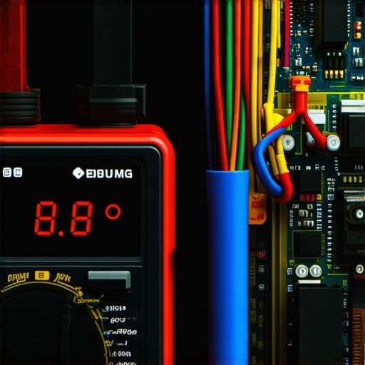 A close-up of a digital multimeter measuring voltage on an oven's control board to identify electrical failures.