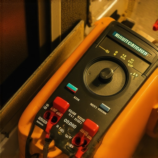 Using a Multimeter for Oven Diagnostics Close-up of a digital multimeter testing an oven heating element for continuity