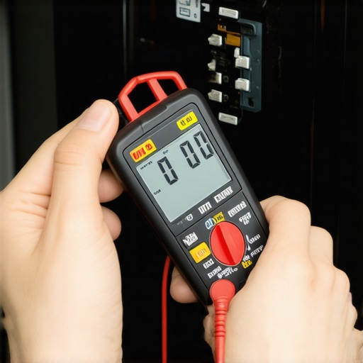 Close-up of testing an oven element with a digital multimeter for continuity and resistance.