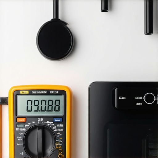 A digital multimeter displaying Ohms while testing an oven bake element for continuity.