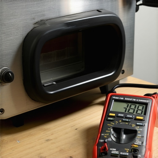 Close-up of a digital multimeter testing an oven heating element