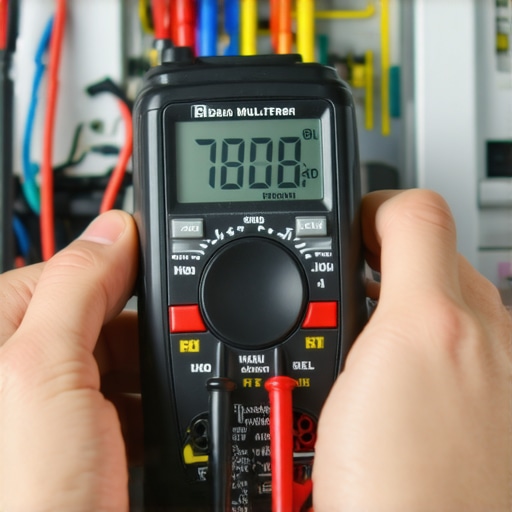 A technician using a digital multimeter on a refrigerator control board to check for electrical continuity.