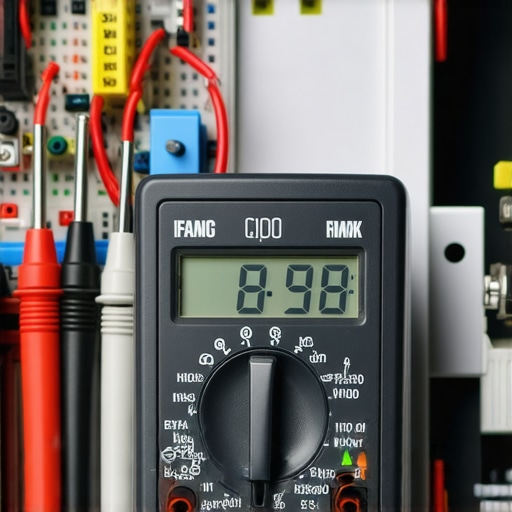 Close-up of testing an oven control board with a multimeter to verify electrical voltage.