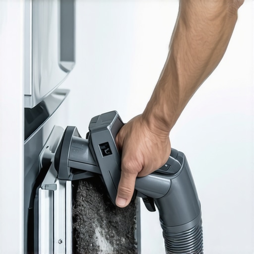Person cleaning refrigerator condenser coils with a vacuum to prevent compressor failure