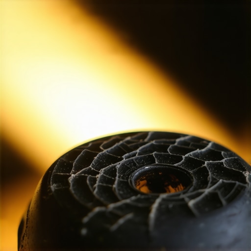 A close-up view of a cracked and blistered oven bake element being inspected with a flashlight.
